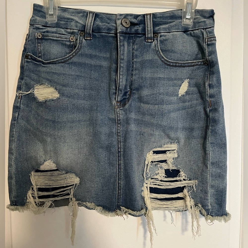 American Eagle Curvy High Rise Mini Jean Skirt